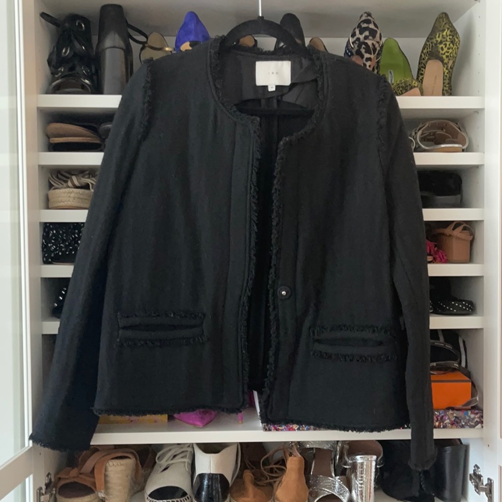 IRO Black Fringe Wool Jacket / Blazer “Anglet” Size FR 42